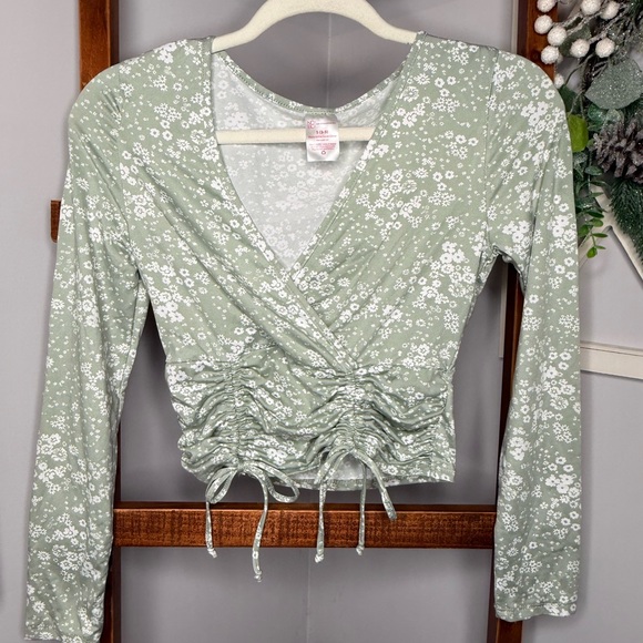 No Boundaries Tops - No Boundaries Green Wrap Crop Blouse